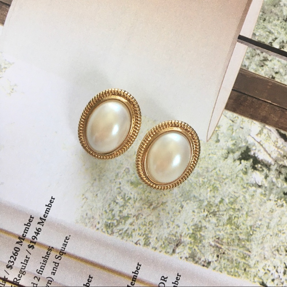 Monet Pearl Button Stud Earrings
